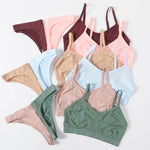 Women Seamless Bra And Panties Set Wire Free Bralette High Leg Cut Thongs Comfort Ribbed Unlined Underwear Sexy Lingerie Set