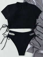 High Neck Bikini 2026 Women Swimsuit Solid Drawstring Swimwear Female Beachwear Bathers Bathing Swimming Suit Summer