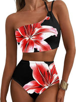 Sexy One Shoulder Swimwear Women 2026 Black White Patchwork Push Up Bra High Waist Swimsuit Beach Bathing Suit Holiday Bikini