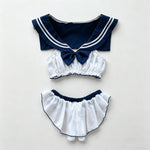 Women Sailor Collar Two-Piece Set Navy White Bow Decor Chiffon Fabric Casual Homewear Cosplay Costumes Daily Party Themed Event