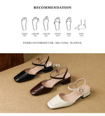 Plus Size 34-41 Women's Sheepskin Narrow Band T-strap Square Toe Summer Sandals 3.5cm Thick Low Heel Elegant Ladies Dress Shoes