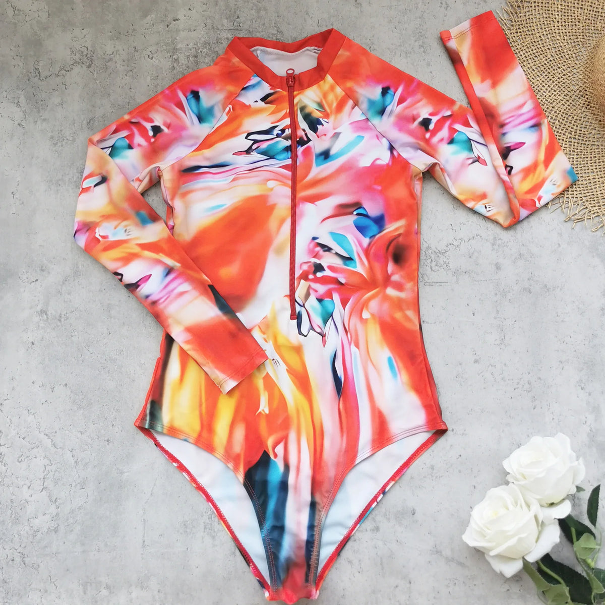 2026 Patchwork One Piece Swimsuit Long Sleeve Swimwear Women Bathing Suit Retro Zipper Swimsuit One Piece Surfing Swim Wear
