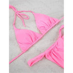 Wrinkled High Cut Mini Micro Thong Bikini Women Swimwear Female Swimsuit Two-pieces Bikini Set Halter Bather Bathing Suit Swim