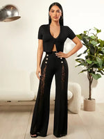 2026 Women's Solid Color Lace Spliced Flare Pants Trousers