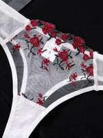 White romantic rose embroidery lace lingerie set - Large size sexy transparent netting gathering bra set ZA825026