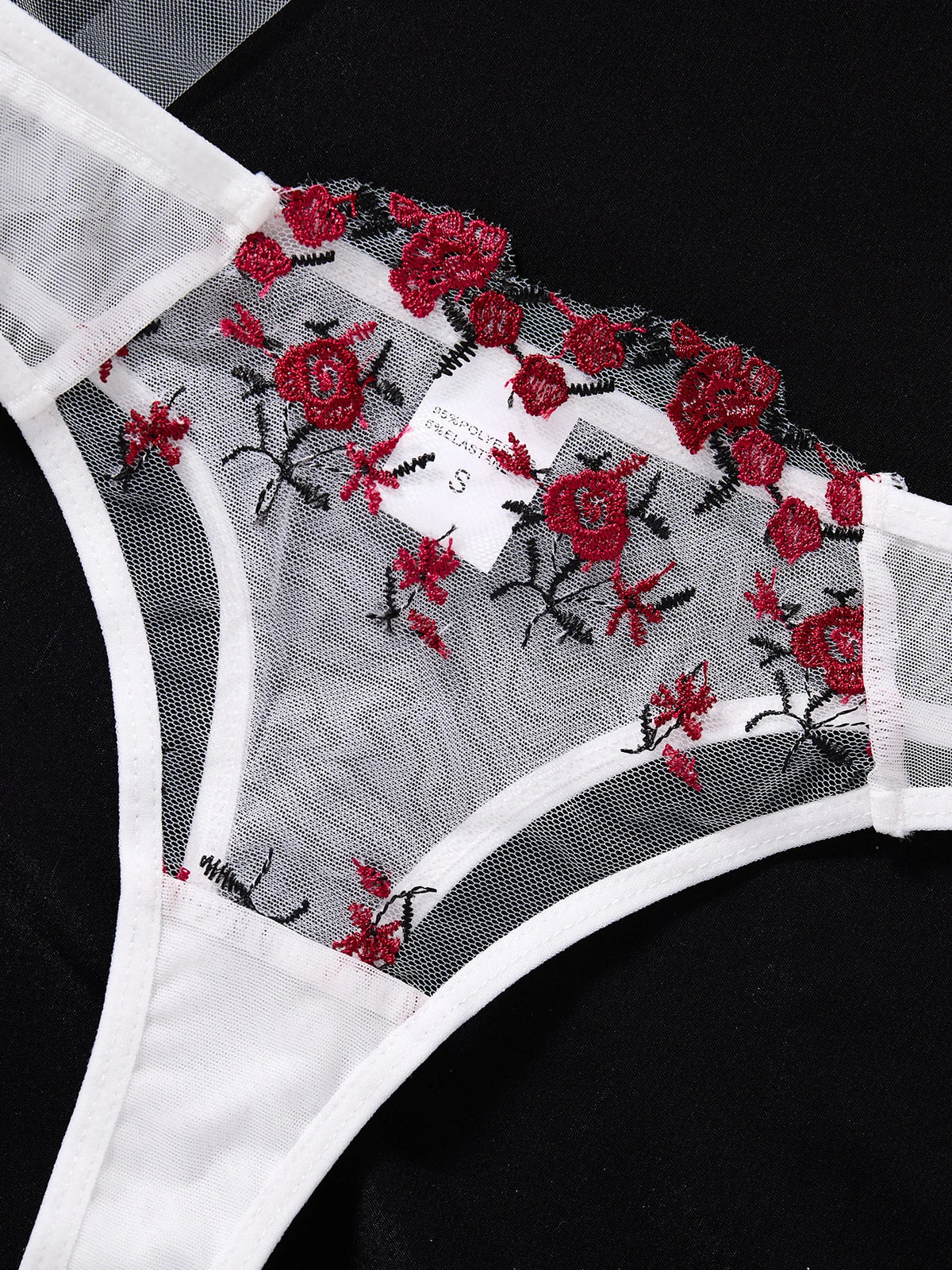 White romantic rose embroidery lace lingerie set - Large size sexy transparent netting gathering bra set ZA825026