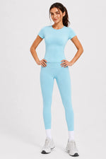 Ladies Sportswear Set (Short Sleeve Top + Long Pants) Fitness Gym Workout Clothing Running Yoga Ensemble