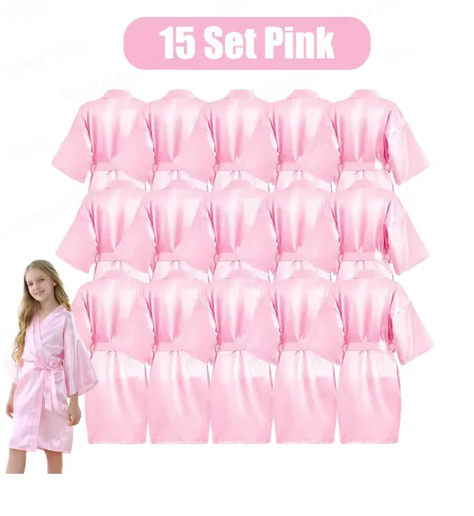 6-15Pcs Multicolors Spa Robes for Girls Spa Birthday Kimono for Girls Soft Silk Satin Slumber Sleepover Pyjama Party Supplies