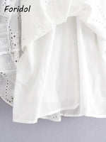 Foridol Waist Hollow Out V Neck Backless White Lace Party Dress Christmas Vestido Robe Ruffled Cotton Long Sleeve Autumn Dress