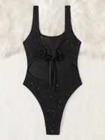 Glitter Sparkling Cut Out Backless One Piece Swimsuit Women Swimwear Female High Cut Leg Bather Bathing Suit Swim Lady Beachwear