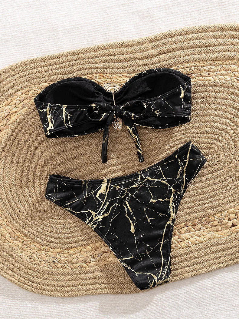 Seashell Bandeau Bikini 2025 Sexy Women Swimsuits Female Swimwear Thong Bikini Set Brazilian Biquini Swimming Suit Beachwear