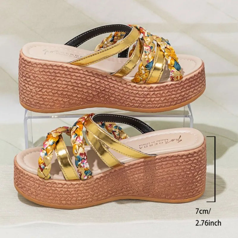 Summer High Heels Large Size Sandals For Women Strap Sloping Heel Thick Soled Roman Sandals