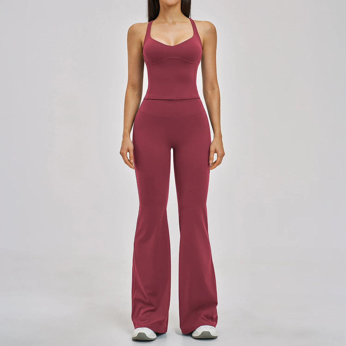 Summer Yoga Set Women Back Cross Shock-absorbing Slim Sports Tank Top Exercise Sets Outwear Running Flare Leggings Fitness Suits