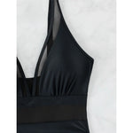 S - XL New Sexy Mesh Sheer V Neck Women Swimwear One Piece Swimsuit Female High Leg Cut Monokini Bather Bathing Suit Swim V5136