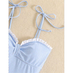 S - XL New Sexy Striped Frilled Strappy Women Swimwear One Piece Swimsuit Female Monokini Padded Bather Bathing Suit Swim V6949