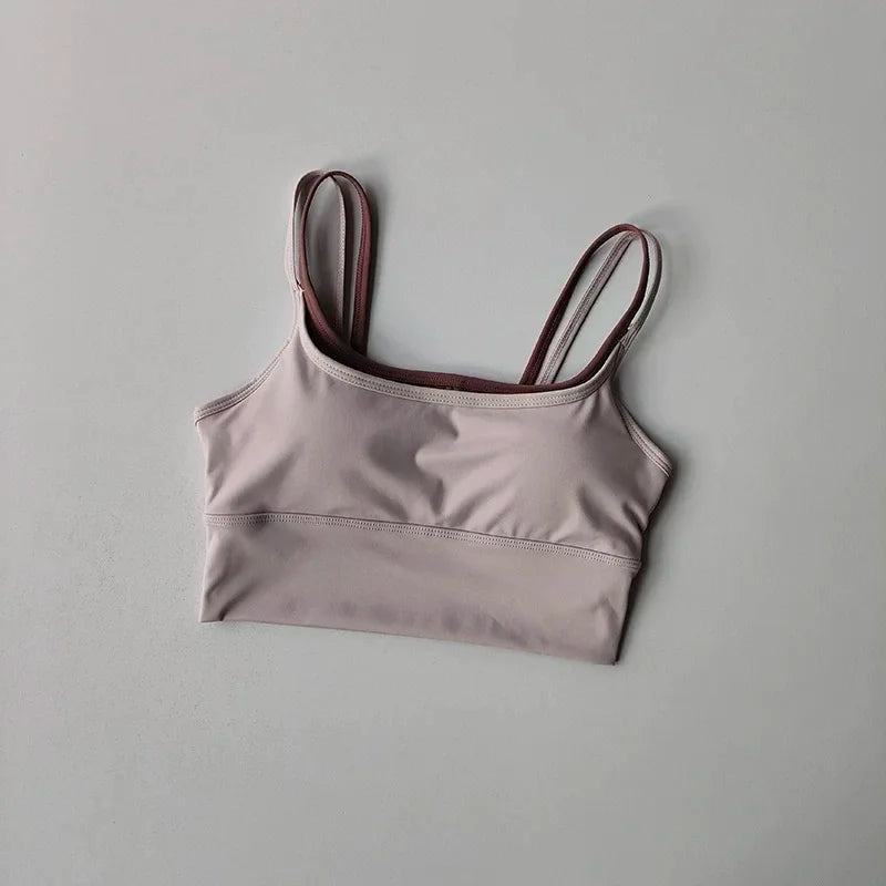 Women's yoga sports bra, shoulder straps with color blocking design, camisole yoga fitness bra