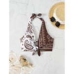 XS - L Sexy Printed Splicing Halter Knotted Bikini Top Female Swimsuit Women Swimwear Bather Bathing Suit Swim Beach Top V5817