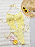 New Design Beach Holiday Wear Bikini Set Women's Swimwear Frill Trim Sexy Backless Swimsuit Neck Lace-up Bathing Suit Biquini