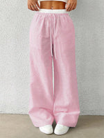 Women's Casual Striped Woven Wide Leg Pants Fall Winter 2024 Casual Stylish Full Length Trousers Y2K Clothes Streetwear
