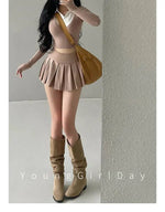 WOMENGAGA Fahsion Women Skorts Spicy Girl Sexy High Waist SlimA-LINE Pleated Skirt Half Body Short Skirt Sweet Korean Style 8NDZ