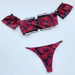 Floral Print Off Shoulder Bikini 2025 High Cut Swimsuit Women Female Brazilian Swimwear Two pieces Bikini set Bathing Suit Swim