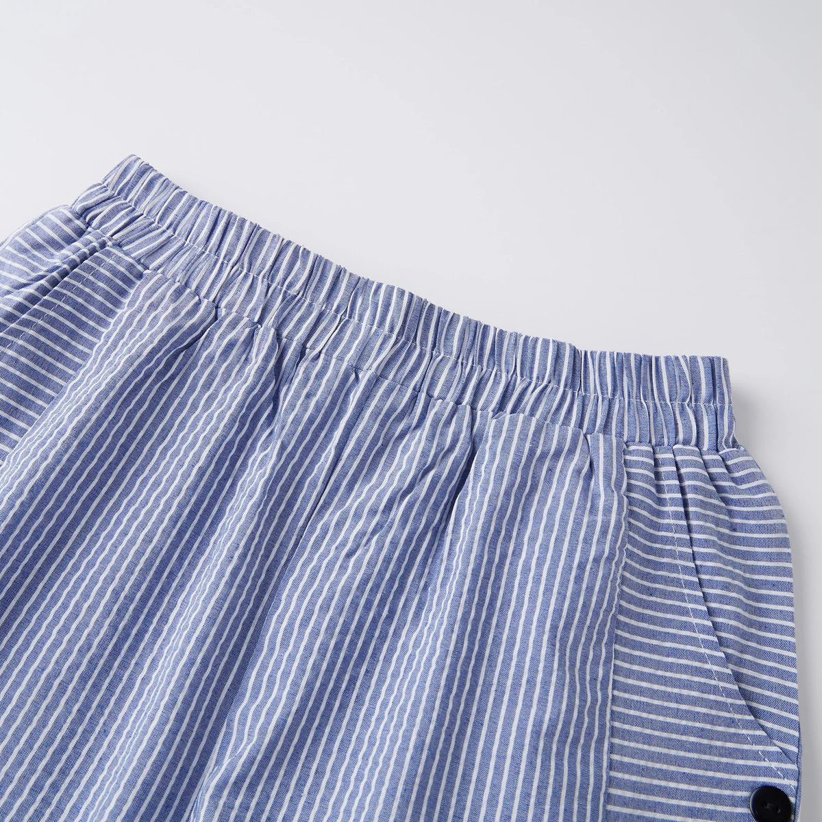 2026 Summer Women Striped Capris Casual Stylish Elastic Waist Side Button Straight-leg Pants Daily Cropped Trousers