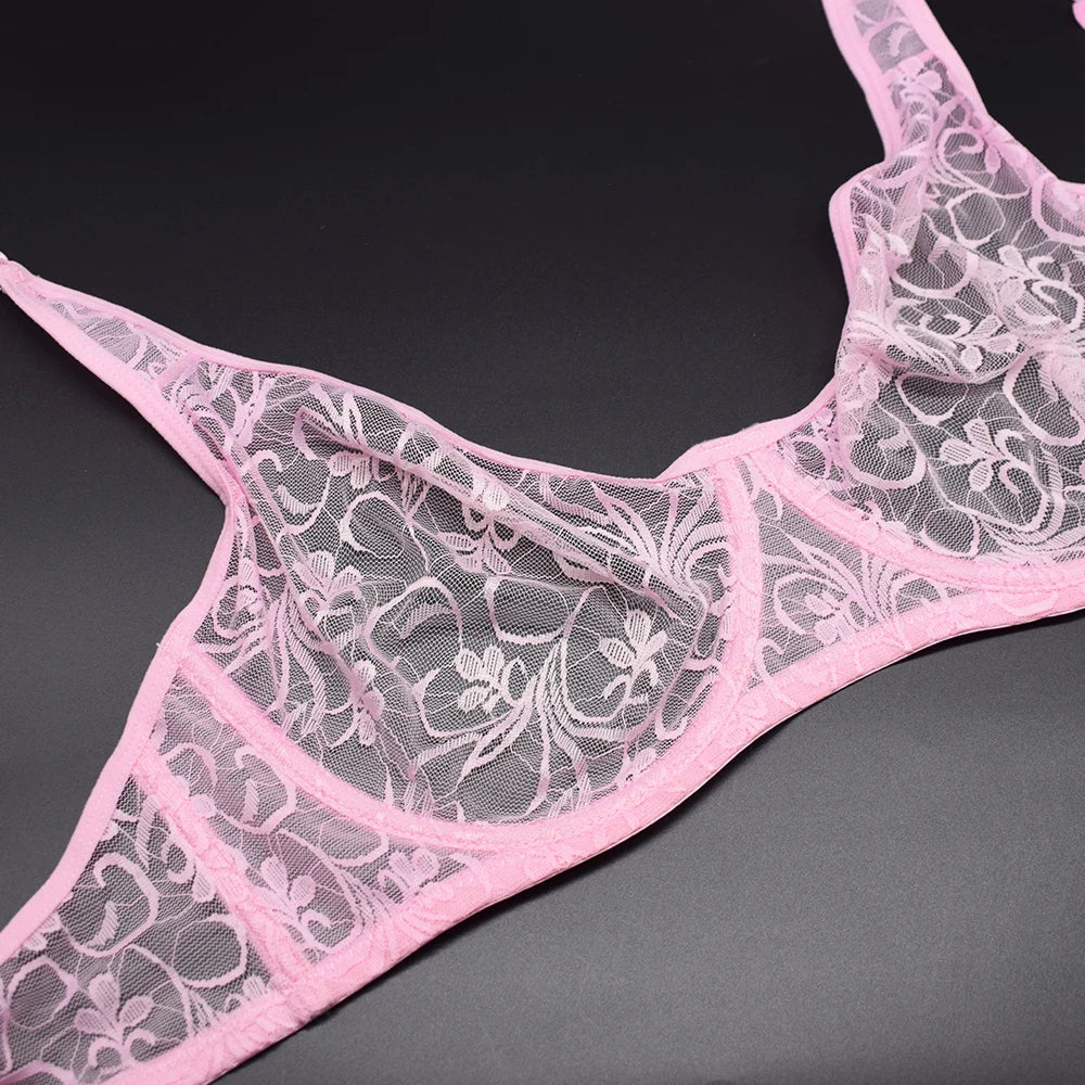 Womens Ultra-thin See Through Bras For Men Mesh Seamless Bralette Embroidery Sexy Lingerie Plus Size Brassiere