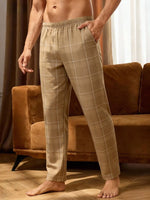 Men's High-Waisted Check Pajamas Pants Loose Fit Stylish Sleep Bottoms Home Wear Long Pants for Spring and Autumn