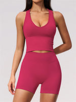 Seamless Yoga Sets Women Breathable V Neck Shockproof Sports Vest Fitness Suit Outwear High Waist Shorts Training Fitness Suit