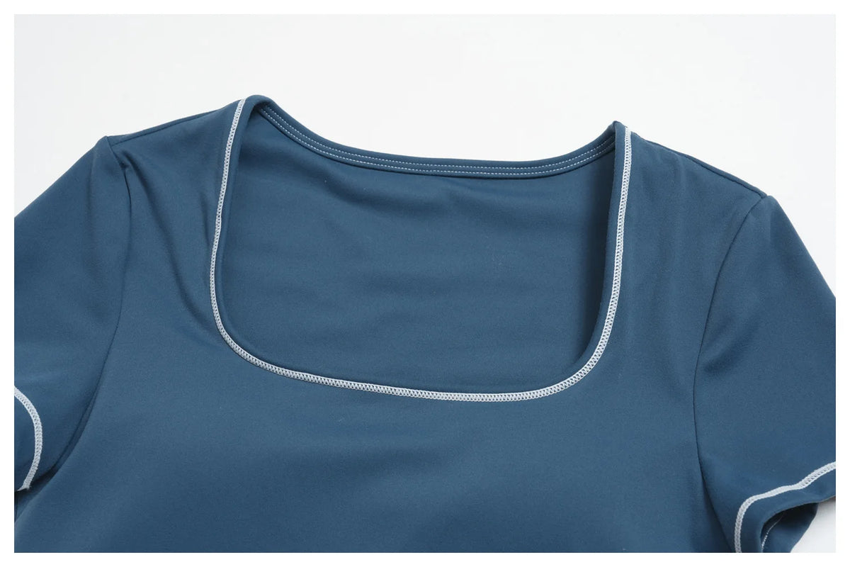 Speed Drying Tight Yoga Sets Women Color Contrast Short Sleeve Slim Sports Top High Waist Leggings Running Fitness Athletic Wear