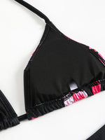 Sexy Micro Bikini 2025 Women Black Floral Print Push Up Bra Tie Side Thong Swimsuit Brazilian Beach Bathing Suit Pool Swimwear