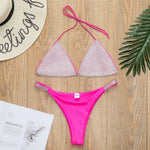 Luxury Shiny Bling Rhinestone Bikini Female Swimsuit Women Swimwear Two-pieces Bikini set Halter Bather Bathing Suit Swim V2049