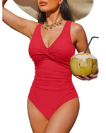 S - XXL Twist Front V Neck One Piece Swimsuit Women Swimwear Female Slim Monokini Backless Bathing Suit Swim Beachwear Bodysuit