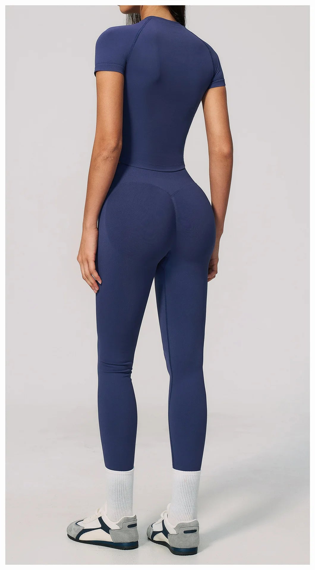 2PCS Women's Tracksuit Seamless Yoga Set Short Sleeve O Neck Workout T Shirts Fitness Suit Tight Hip Lifting Leggings Gym Sets