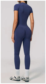 2PCS Women's Tracksuit Seamless Yoga Set Short Sleeve O Neck Workout T Shirts Fitness Suit Tight Hip Lifting Leggings Gym Sets