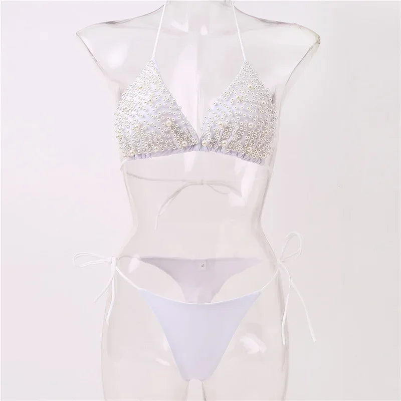 S - XL Halter Luxury Pearls Bikini Women Swimsuit Female Swimwear Two-pieces Bikini Set Mini Micro Bather Bathing Suit Swim Lady