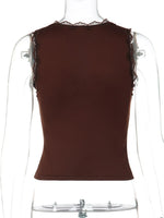 FDYOUI Deep V-neck Sleeveless Tank Tops Y2K Woman Clothes 2026 Summer Lace Patchwork T-shirt Girls Slim Corset Top Streetwear