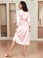 Women's Satin Robe Belted Elegant Solid Color Silky Comfort Bathrobe Loungewear