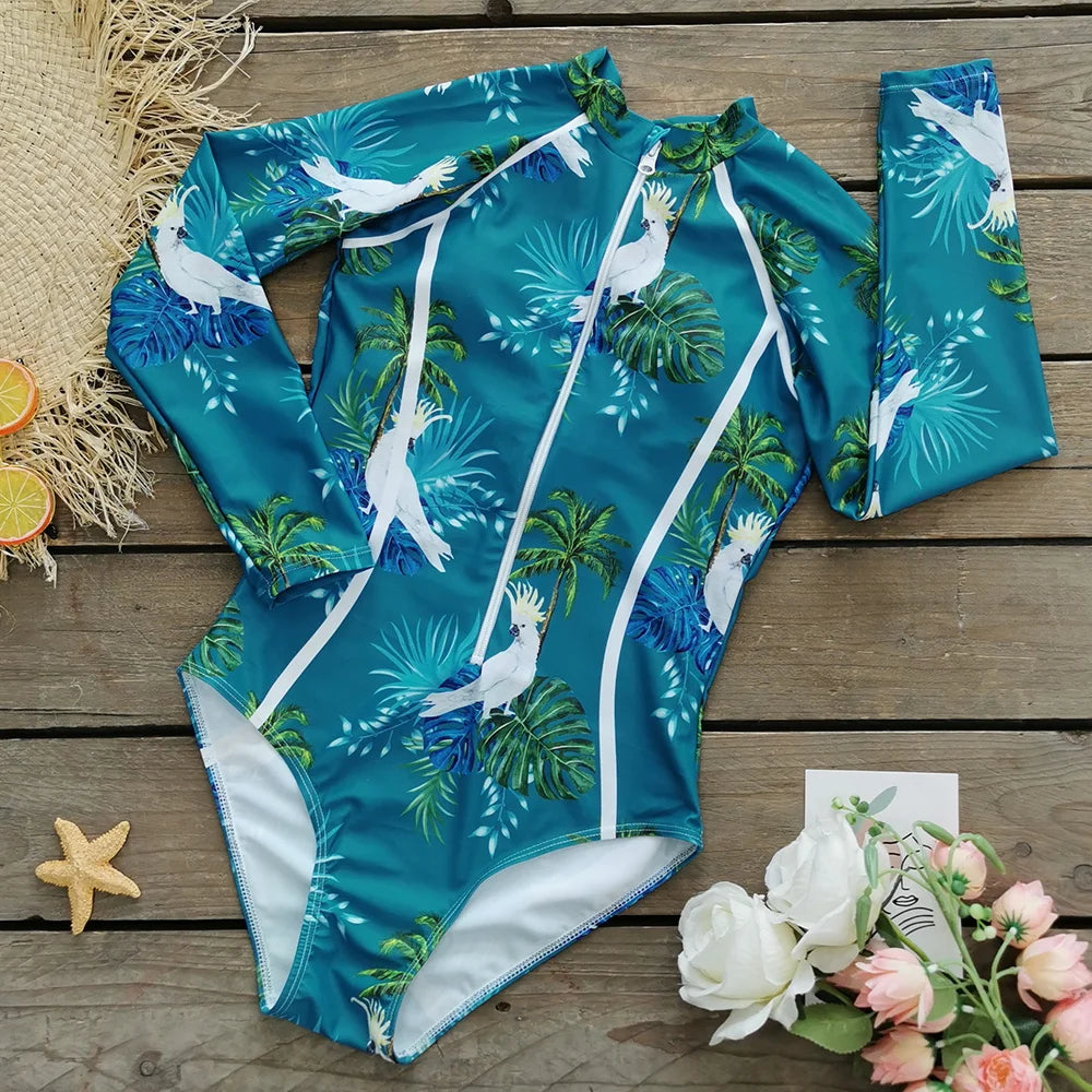 2026 Surfing Sport Swimsuit Long Sleeves Women One Piece SwimsuitSwimwear Solid Monokini Bathing Suit Tropical Bodysuit Female