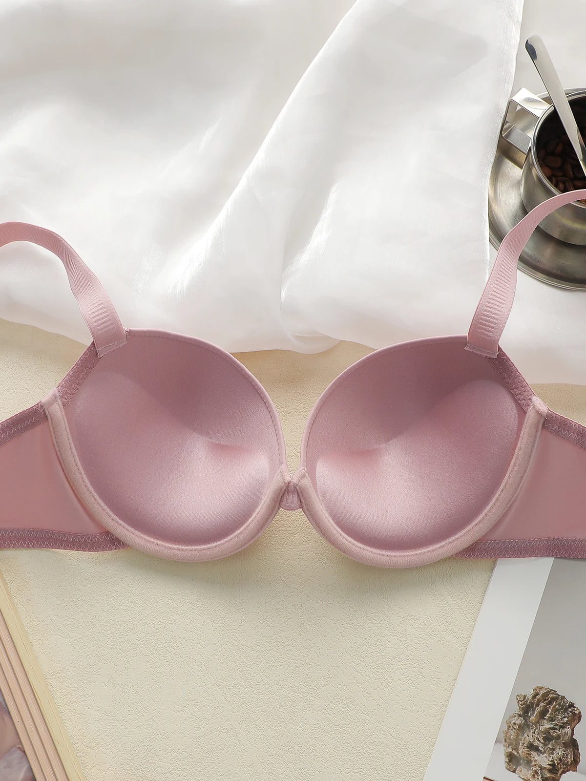 Pink Women Set Solid color daily lingerie set push up bra comfortable close fitting lingerie set Small chest appears larger 2051