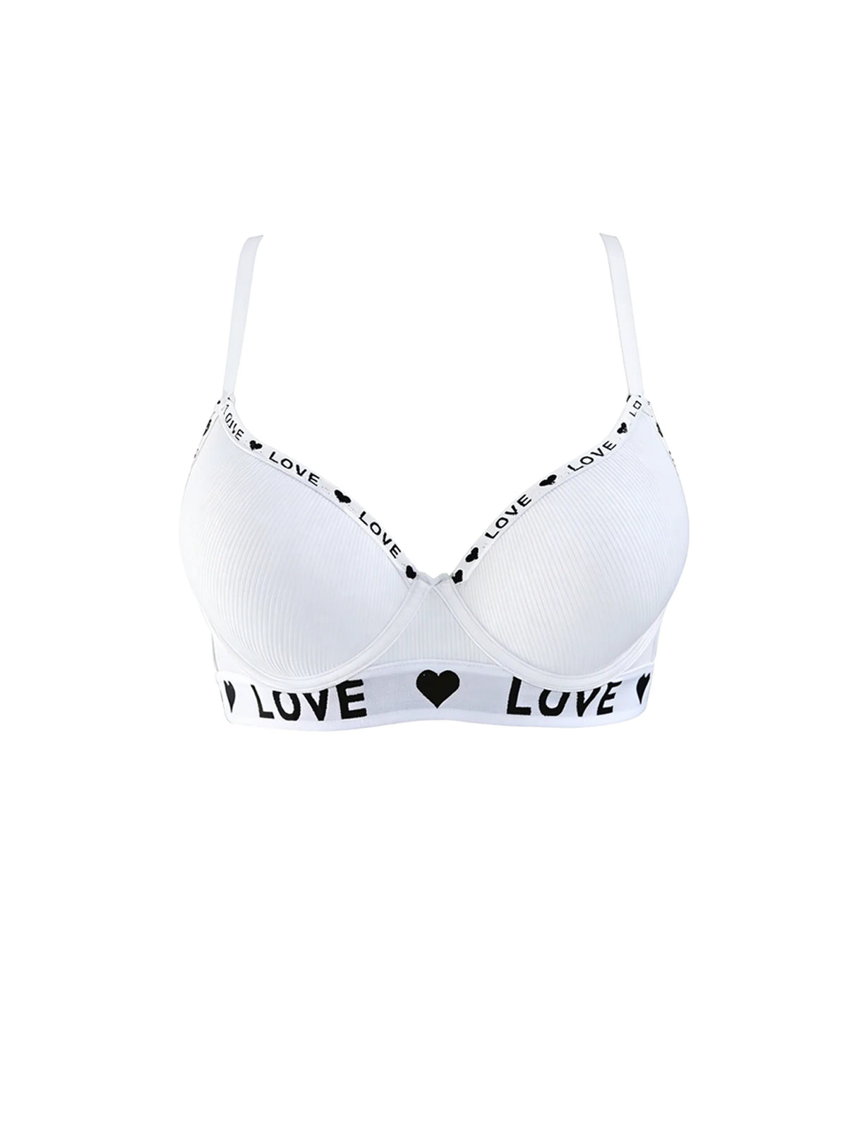 Ribbed Underwire Push Up Bra for Women Letter Trim Wide Side Support Comfortable Daily Lingerie