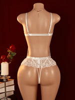 White Red Sexy Lace Underwear Erotic Hollow Bra Set Women Crotchless Bodysuit Transparent Deep V Open Bra Lingerie Set