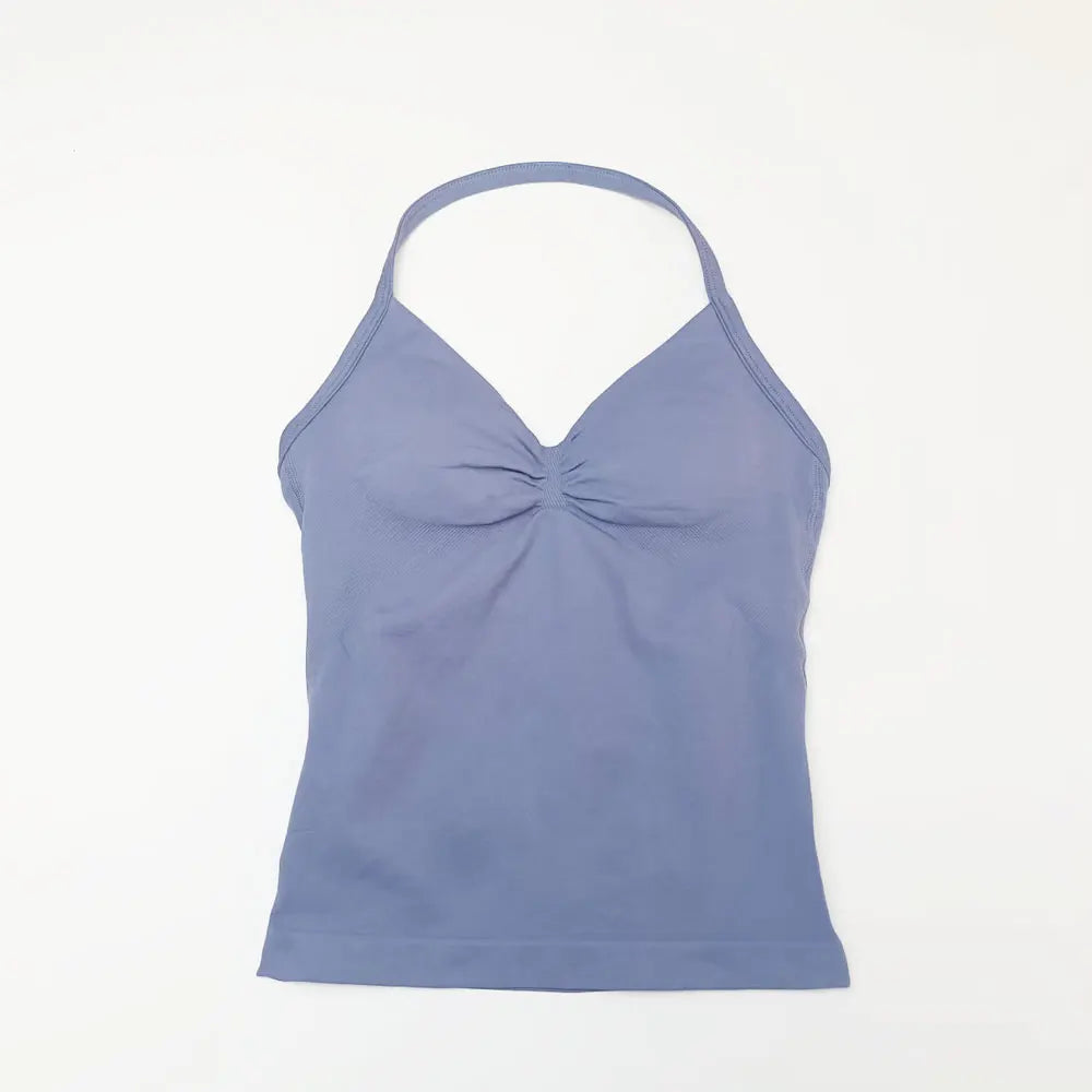 NCLAGEN Gym Longline Strappy Top Women Seamless Yoga Tank With Removable Pads V Neck Workout Clothes Sports Running Fitness Vest