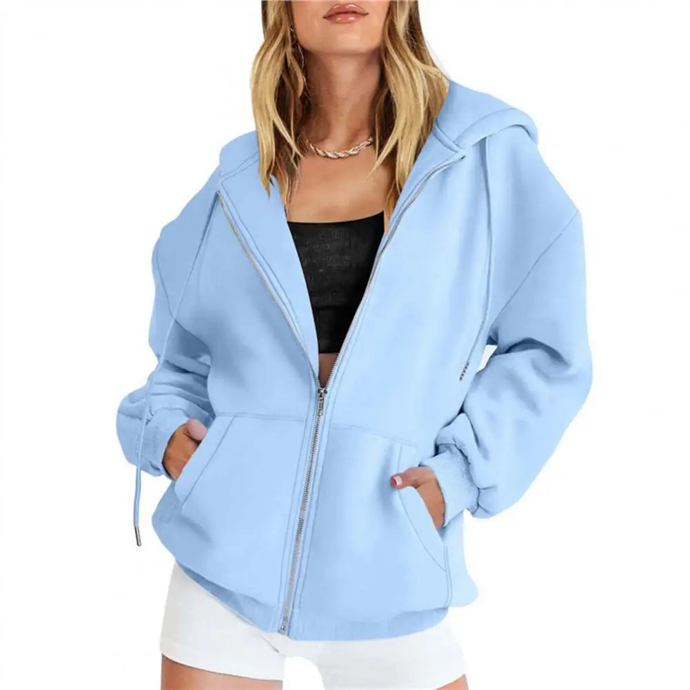Long Sleeve Oversized Sweatshirt Women Zip Up Hoodies Fall Fleece Jackets with Pockets Casual Workout Outfits