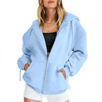 Long Sleeve Oversized Sweatshirt Women Zip Up Hoodies Fall Fleece Jackets with Pockets Casual Workout Outfits