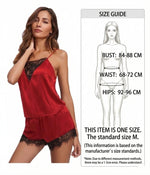 Women Satin Pajama Set Lace Trim Cami Top and Shorts, Black V Neck Spaghetti Strap Sleepwear, Soft Home Loungewear