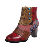 Ankle Boots Women Autumn PU Women's Shoes Ethnic Waterproof Casual Vintage Shoes Zipper High Heel Short Boots Botas Mujer