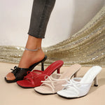 2026 EUR Size 43 Kitten Heels Mules Sandals Women Elegant Mesh High Heels Sandals Shoes Slip-on Outdoor Slides