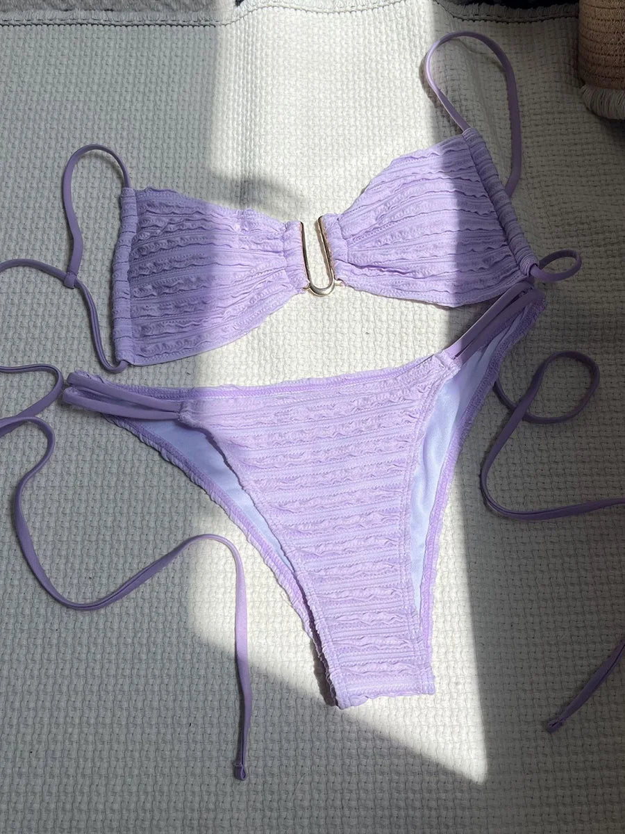 2026 Wrinkled U Ring Bandeau Bikini Women Swimwear Female Swimsuit Two-pieces Bikini Set Bather Pool Bathing Suit Swim Beachwear