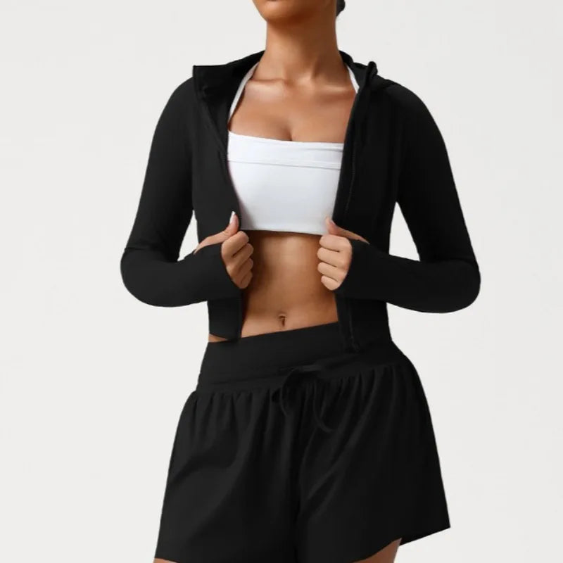 Women's Seamless Yoga Top Zipper Long-sleeved Sports Jacket Outdoor Fitness Gym Casual Top